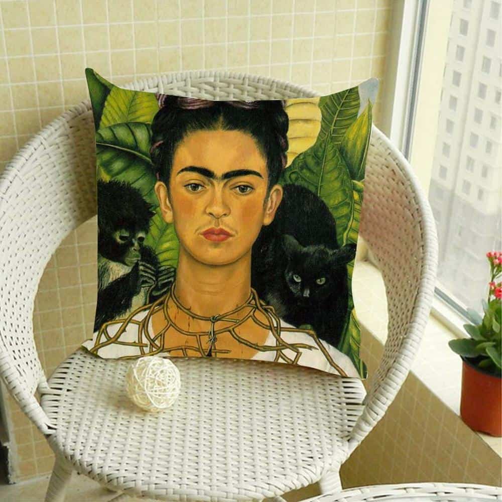 Cuscino Frida Kahlo Federa Ferma Farfalla Del Fiore Copertura del Cuscino di Tiro Autoritratto Camera Da