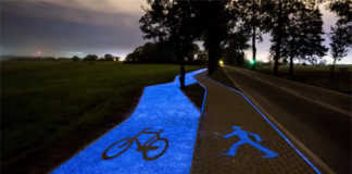 pista ciclabile luce blu polonia