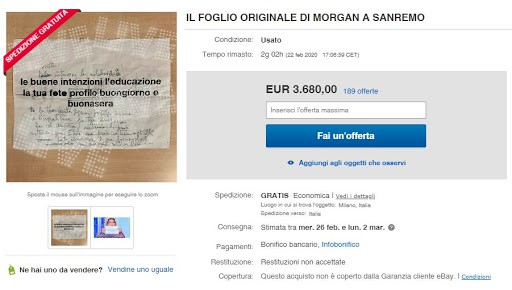 morgan ebay vende foglio bugo
