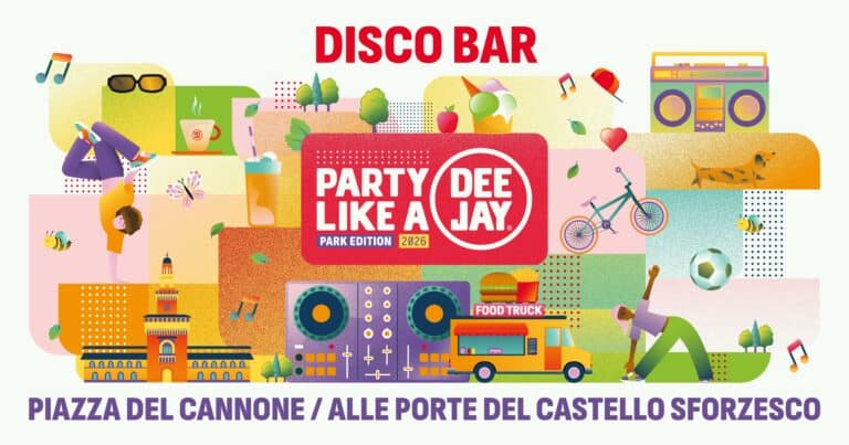 Disco Bar by Food Society durante Party Like a Deejay 2026 a Milano con street food, DJ set, aperitivo e musica a Piazza del Cannone nel Parco Sempione